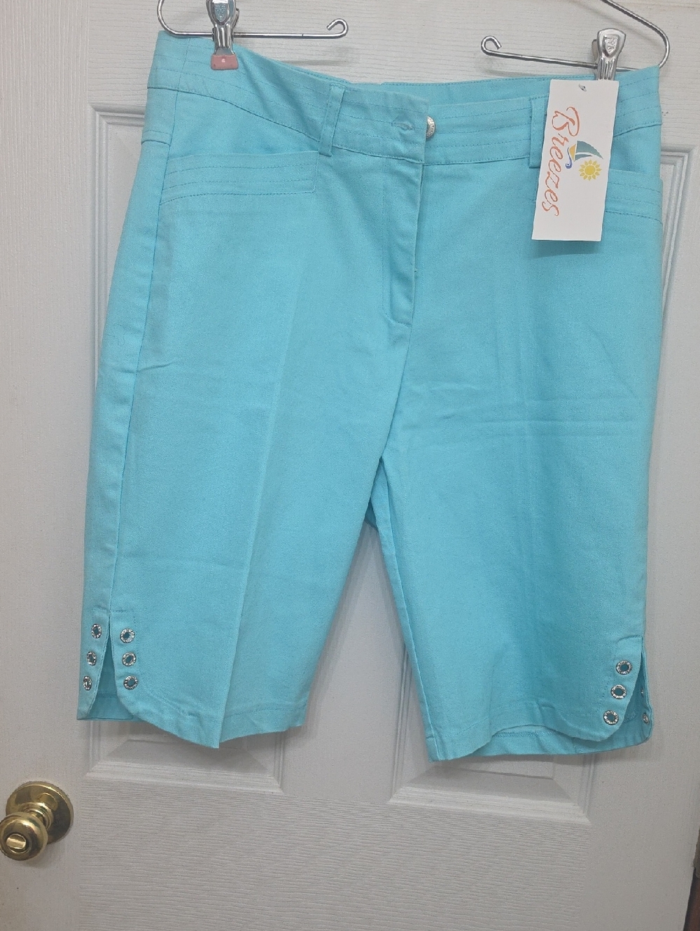 Breezies Light Aqua Bermuda Shorts with Grommet Accents